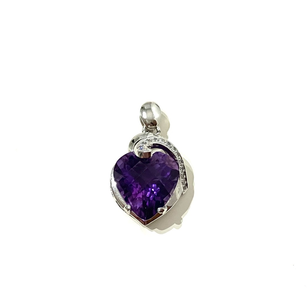 Amethyst Heart Silver Tone Pendant